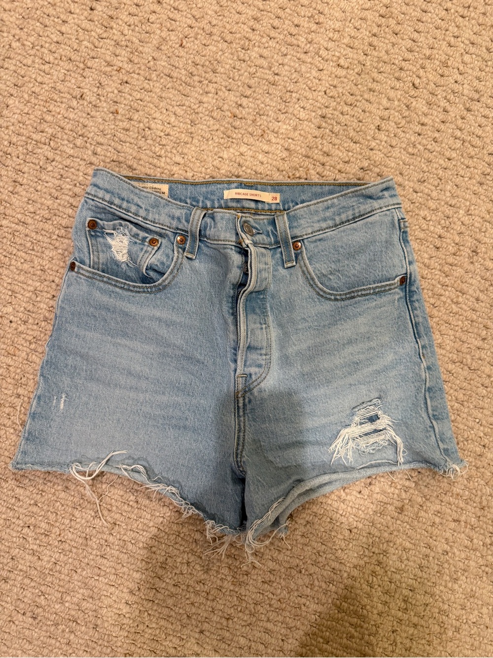 Levi’s ribcage High-Rise Light Blue Distressed Women's Denim Shorts